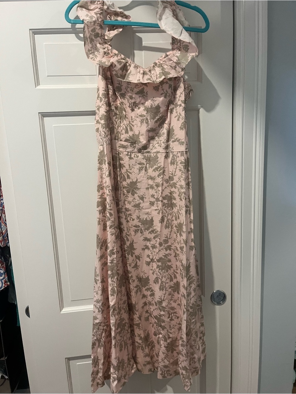 Pink Floral Ruffle Halter Maxi Dress
